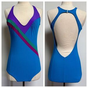 Babely True Vintage 1970s Open Back Multicolor Retro One Piece Swim Suit